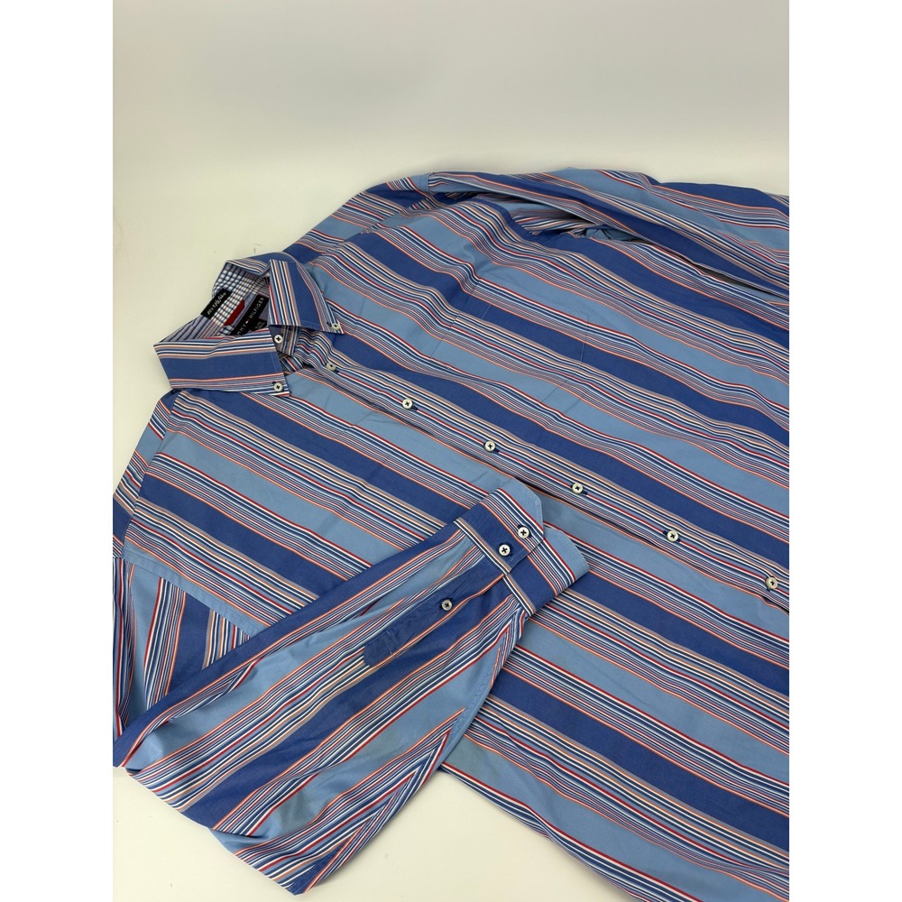 Tommy Hilfiger Button Down Mens XL Shirt Blue Striped Long Sleeve 80s Cotton